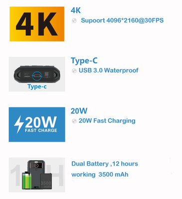 高ビットレート 256kbps-8Mbps 5Gボディカメラ 13百万ピクセルリアカメラ