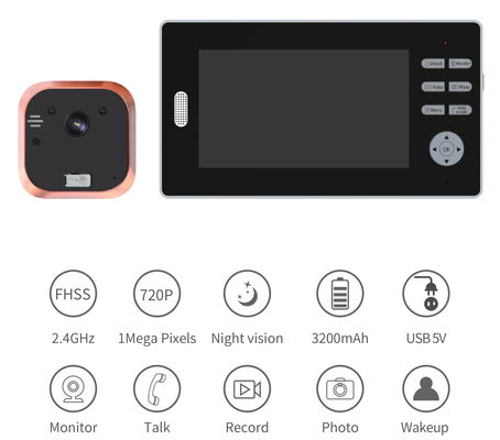 2.4GHz WIFIのビデオ ドアベル7inchの高さの定義LCDふし穴のビデオ ドアベル